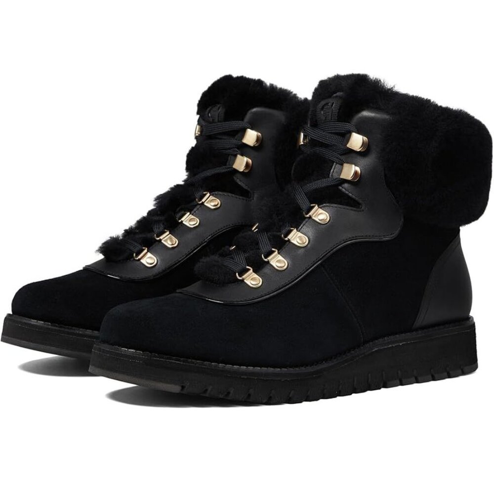 Cole Haan ZEROGRAND Explore Upstate Shearling Hiking Boot 6 Black Waterproof NEW